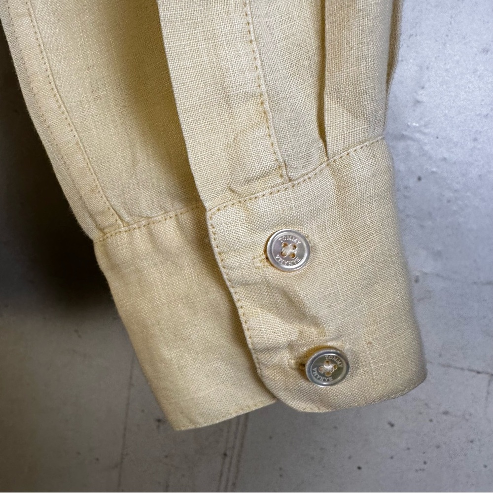 Tommy Bahama light yellow linen button up shirt size S/P - Picture 7 of 9